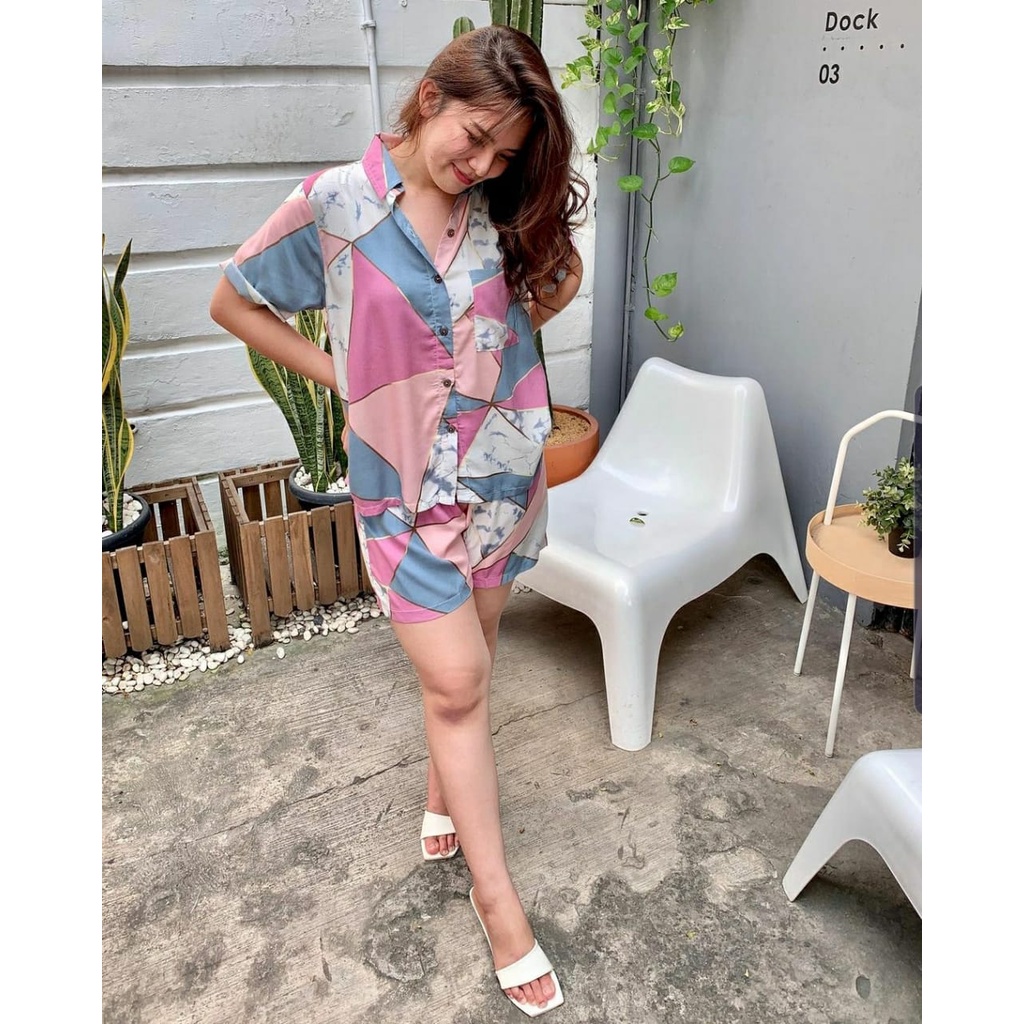 Morymony daily set homewar / setelan celana pendek / stelan baju wanita marble pastel-berlian