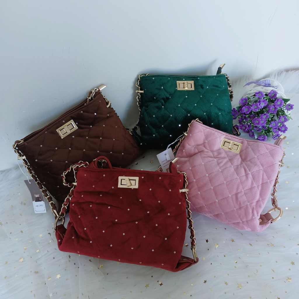 （COD)tas selempang wanita kain flanel sling bag cewek import murah terbaru2021