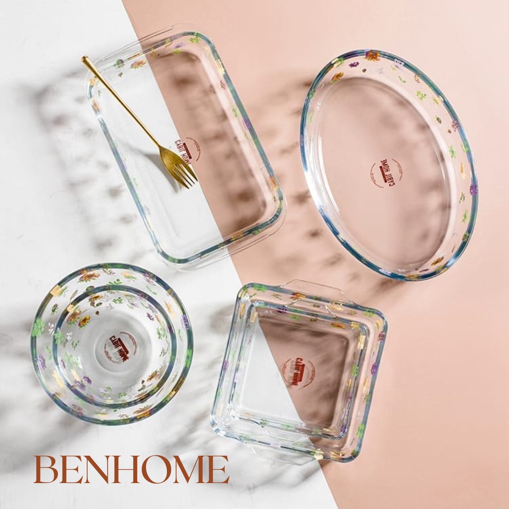 Mangkuk Kaca Bulat Tahan Panas Round Glass Salad Bowl Mangkok Saji Kaca Borosilikat Microwave Oven  