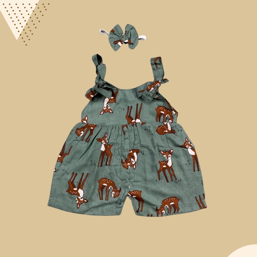 6-18 BLN JUMPSUIT BAYI TALI CHIKA BAJU BAYI PREREMPUAN FREE HEADBAND by BAJUANAKKANAYA-Sage deer