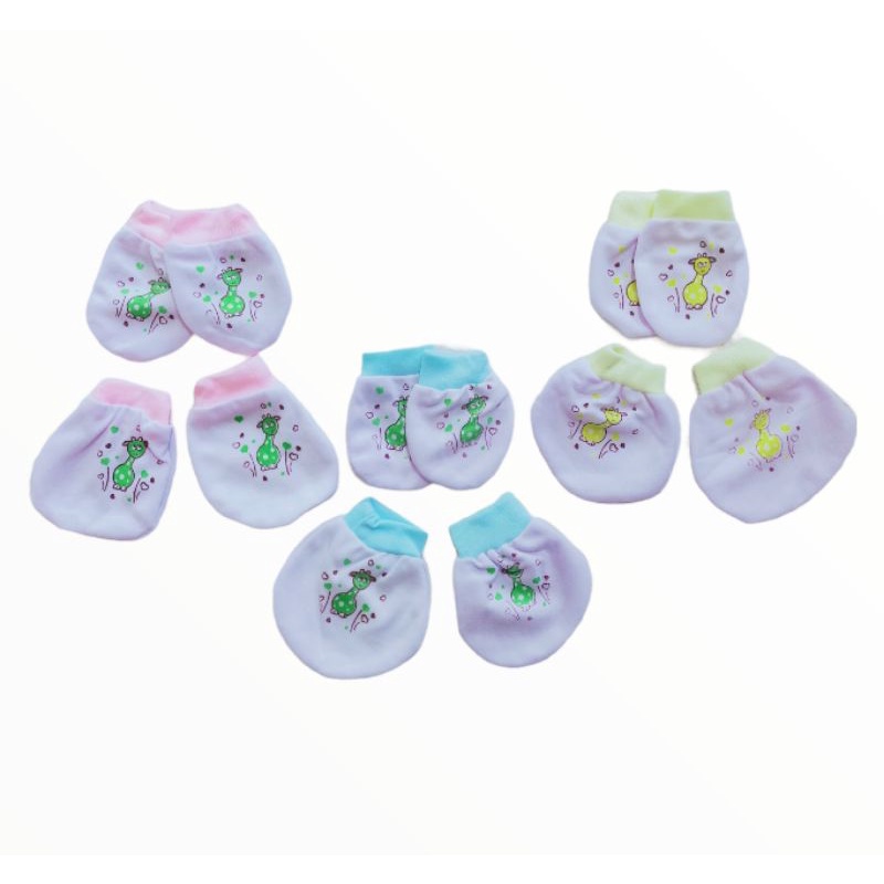 3 pasang Sarung Tangan Kaos Kaki Bayi Rip Putih Motif Lucu Murah