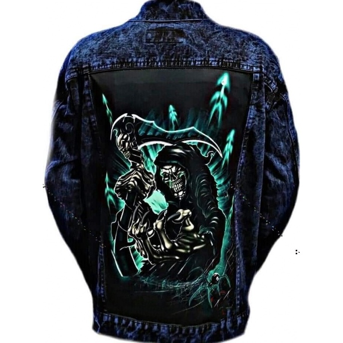 BAYAR DI TEMPAT JAKET JEANS SANDWASH PRINTING PRIA // JAKET JEANS GAMBAR BELAKANG/JAKET JEANS PRINTI