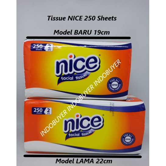 Tissue Nice 250 Sheets Tissu Tisue Tisu Nice Facial Wajah Toilet Makan-Nice Baru (PENDEK)