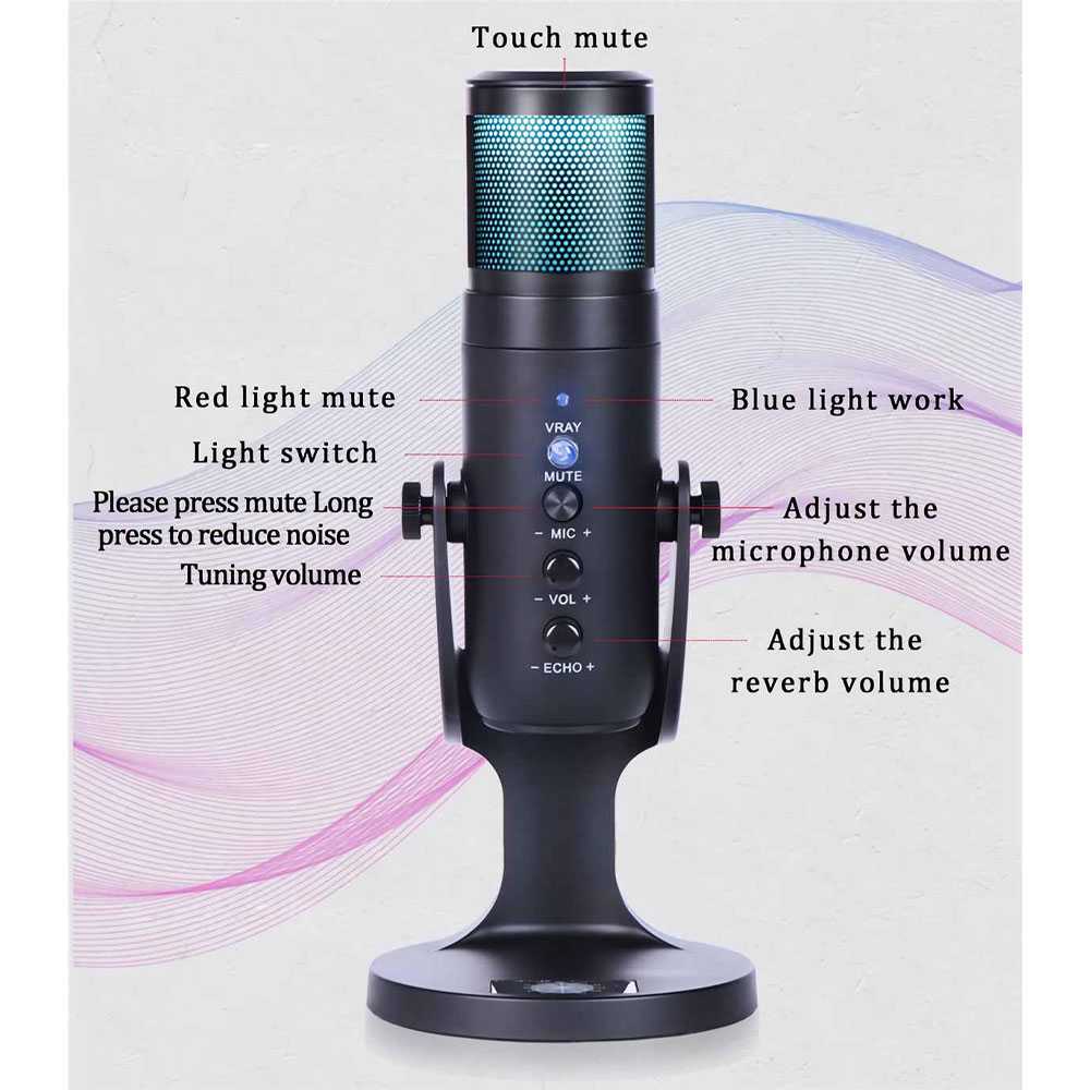 LEORY Microphone Condenser USB Mikrofon Kondensor RGB Light - JD-950 ( Mughnii )