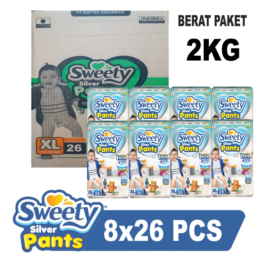 Sweety silver pants XL26 ( 1 Karton isi 8 pack ) / 1 Dus Pampers Sweety Silver Pants XL26