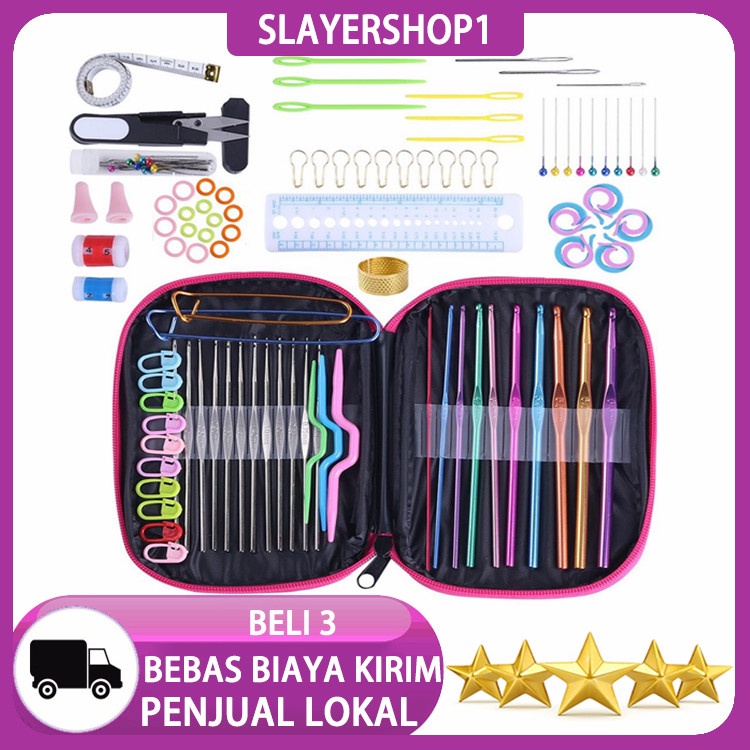 Set Alat Rajut DIY 100/22 Buah, Kait Rajutan dan Jarum Jahit Benang