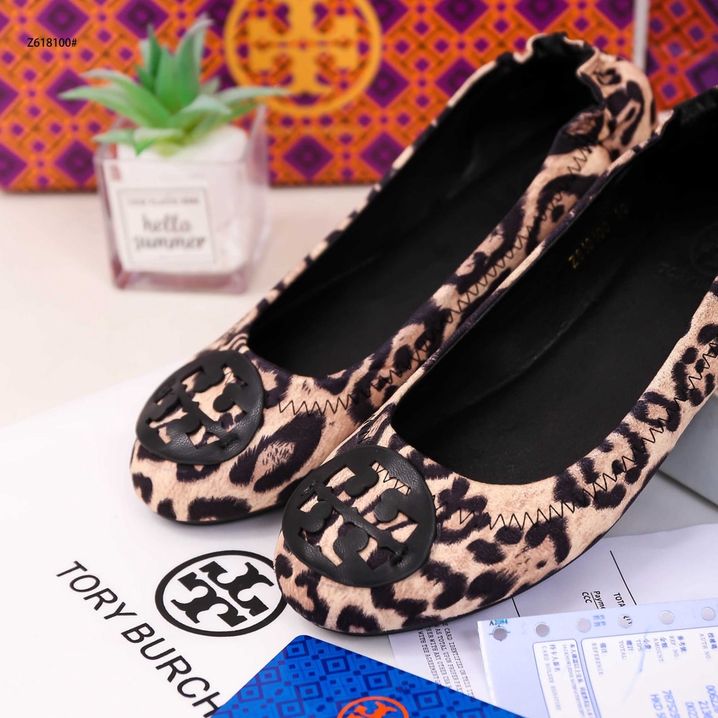 TB Leopard Print Calf Hair Reva Ballet Flat Shoes Z618100