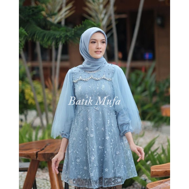 Batik couple Kebaya LUNA Tunik Blue KEBAYA MODERN KEBAYA COUPLE Kebaya terbaru , baju kebaya untuk wisuda kebaya lamaran tunangan