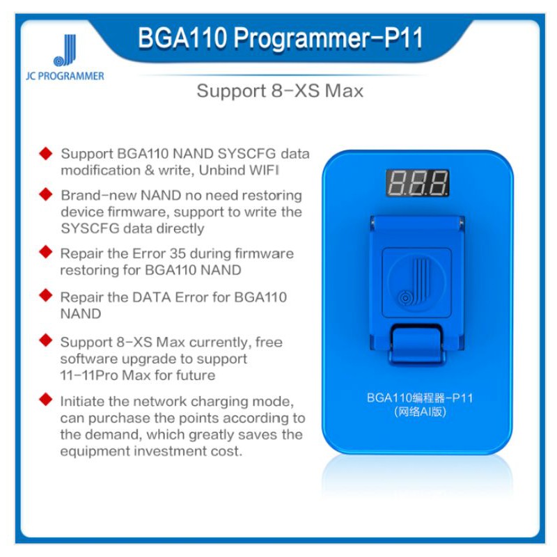 JCID BGA110 Programmer – P11F Nand Programmer Support 8-11Pro Max