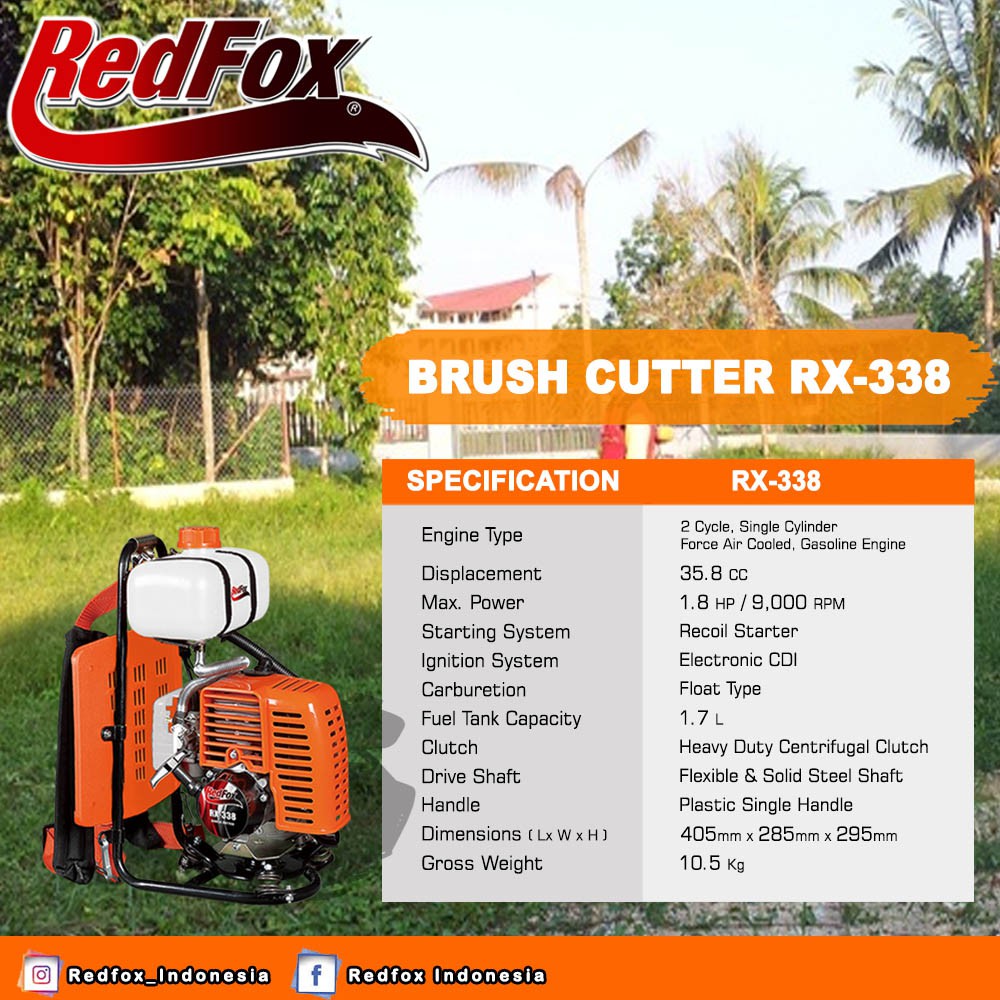 Brush Cutter / Mesin Potong Rumput Gendong Redfox RX 338 Turbo