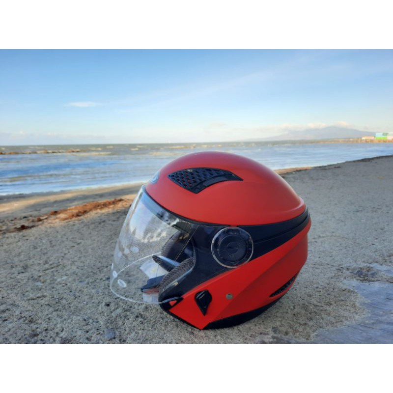 HELM  ZEUS 610 MERAH DOFF //HELM ZEUS HALFACE DOBEL VISOR