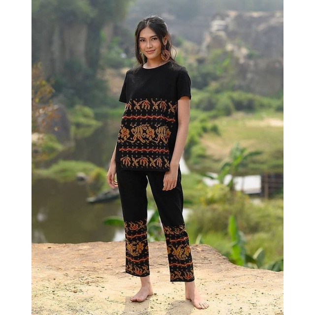 set blouse dan celana panjang tenun