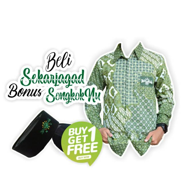 Baju Busana Pria Lengan Panjang Batik NU Sekar Jagad Free Songkok NU Bahan Katun Adem