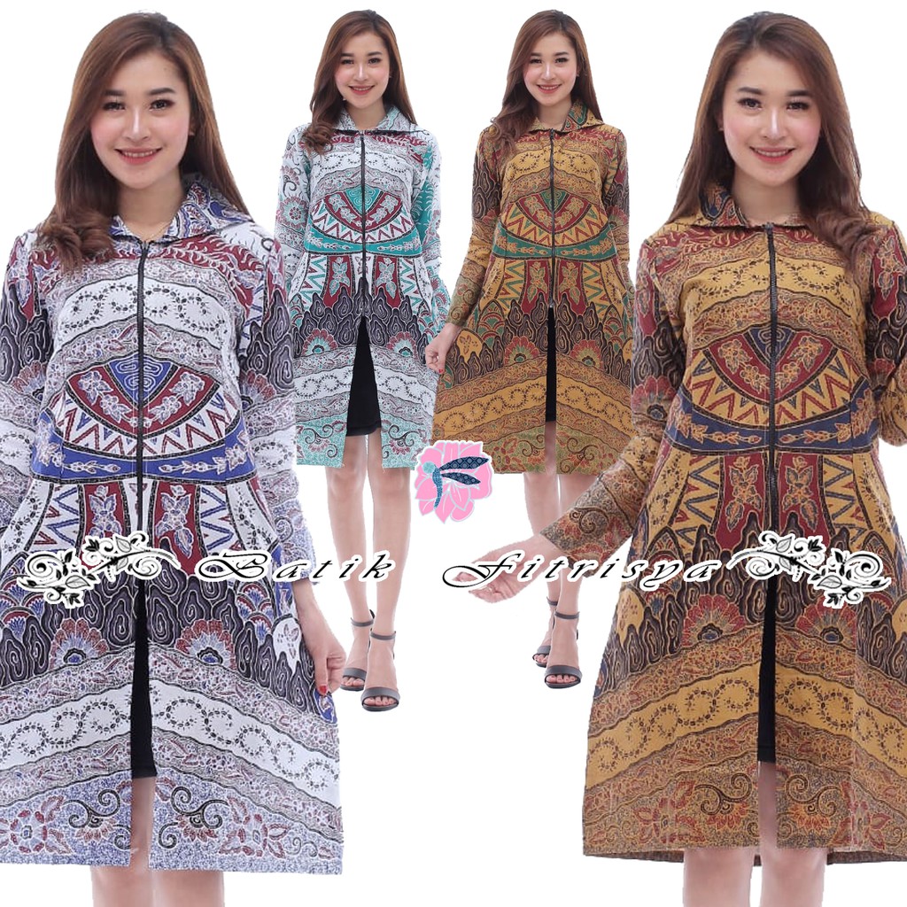 Batik Tunik - ZIPPER DEPAN MOTIF MEGA MENDUNG  COKLAT BIRU MODEL TERBARU & TERLARIS