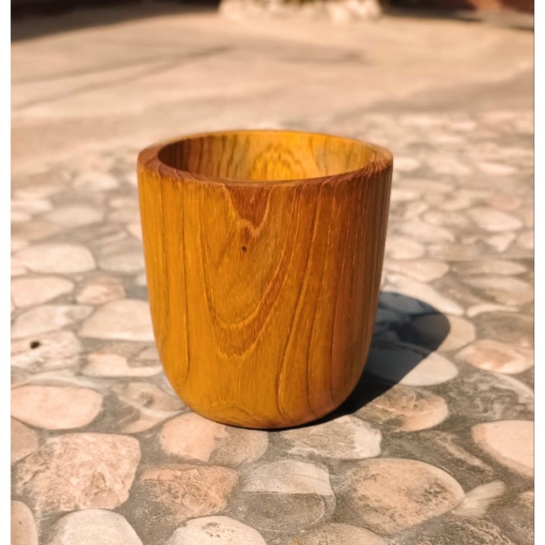 gelas mug/gelas oval 8cm kayu jati