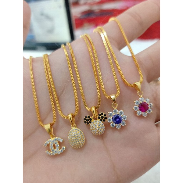 KALUNG ANAK MILANO DAN LIONTIN PERAK 925 LAPIS MAS