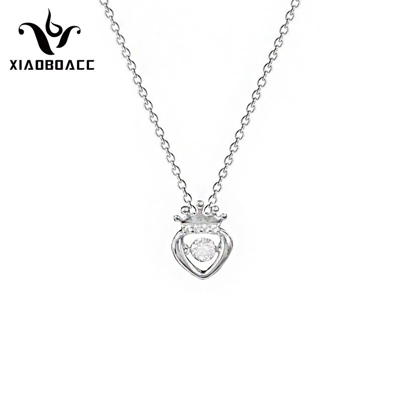 XiaoboACC Kalung Rantai Titanium Steel Liontin Mahkota + Hati Hias Zircon Ukuran Untuk Wanita - 38CM + 6CM