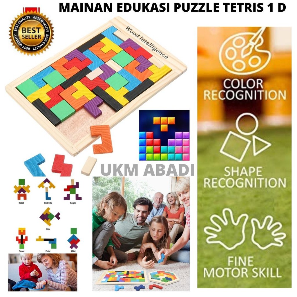 Puzzle Tangram Tetris 1D Wood Mainan Kayu Edukasi Multicolor 111124