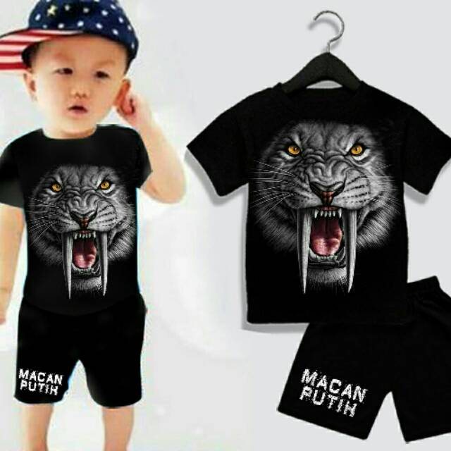 Setelan baju anak keren macan taring putih