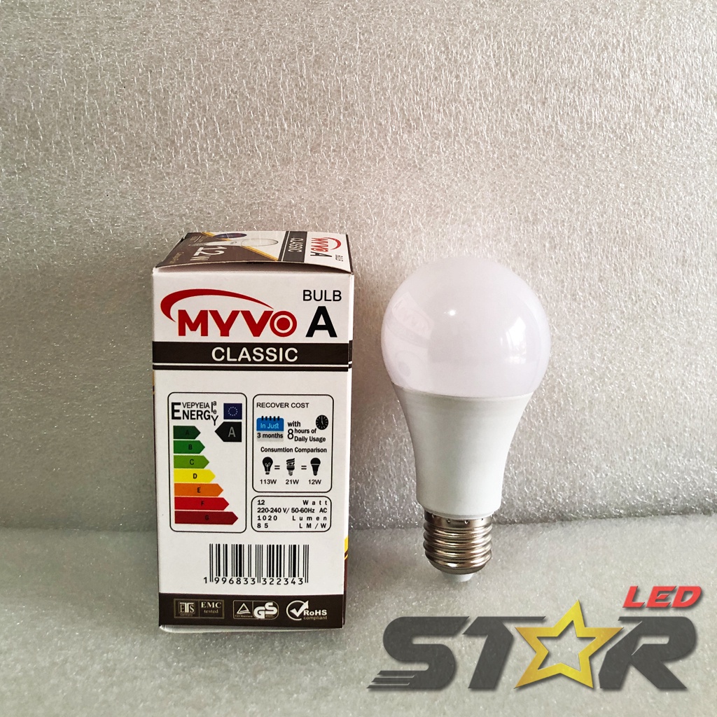 MYVO Classic Bulb A 12W, 15W Lampu Bohlam Bulat Murah Hemat Energi Irit Listrik 12 15 WATT Termurah Terlaris Star