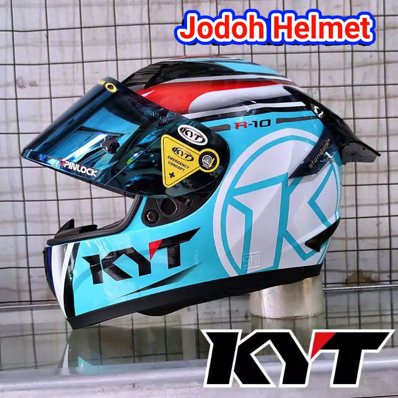 Jual Kyt Helm R Motif Aquamarine Visor Flat Iridium Spoiler Paket Ganteng Ongkir Termurah Kg