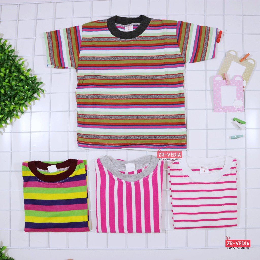 Kaos Geulis uk 5-6 Tahun / Baju Anak Perempuan Adem Lengan Pendek Murah Polos Branded Salur