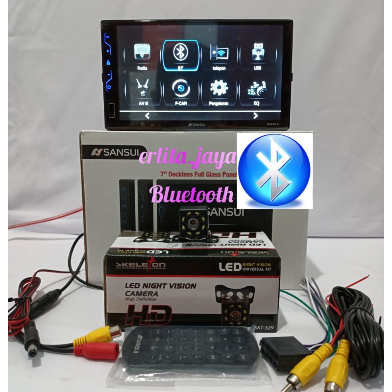 Head Unit Double Din Deckless 7 Inch Sansui SA5201i Universal  NO DVD bonus camera mundur skeleton