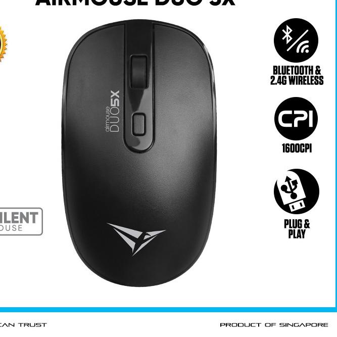 ✷ Mouse Wireless & Bluetooth 5.0 Alcatroz AirMouse Duo 5X Silent Click | 1600 CPI [ Garansi Resmi 2 