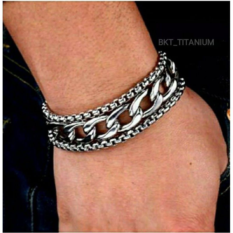 GELANG RANTAI BAJA TITANIUM STANLEES STELL PRIA WANITA KEREN UNIK TERLARIS ANTI KARAT-SILVER