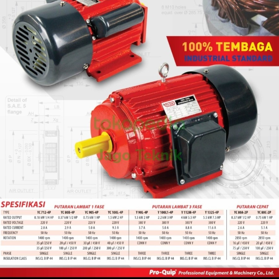 Dinamo Penggerak 5.5 HP Elektromotor Proquip Putaran Lambat 1450 3phase 380V