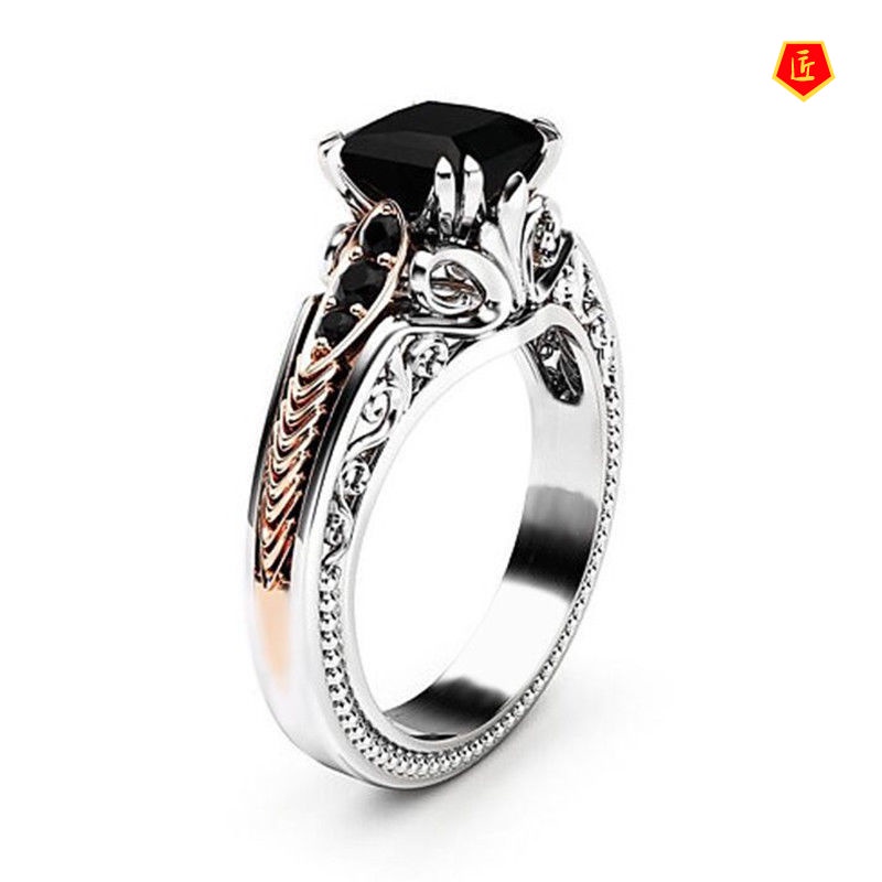 [Ready Stock]Fashion 925 Silver Inlaid Black Square Diamond Ring