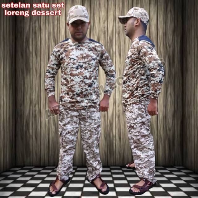 Setelan satu set celana kaos topi bdu loreng DESSERT(DIGITAL GURUN)/setelan army pdl lapangan