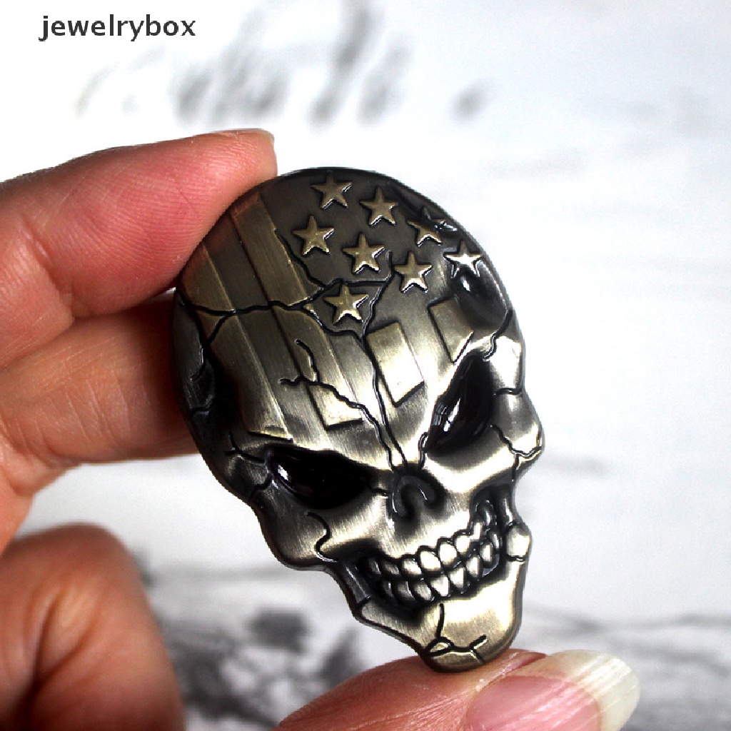 (Box) Stiker Emblem / Badge 3d Motif Tengkorak Bahan Metal Untuk Fender Samping Mobil