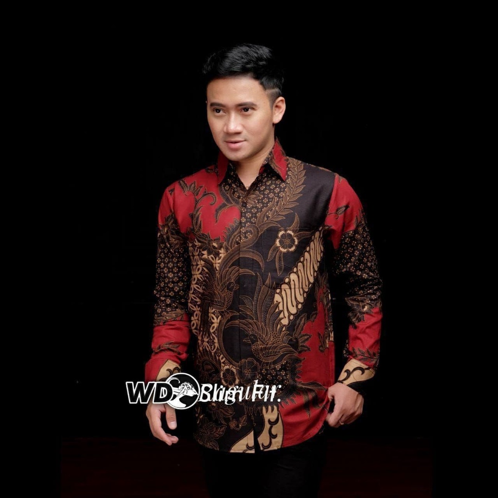 Kemeja Batik Pria Modern Lengan Panjang Casual Modis Slim Fit Trendy Masa Kini OL 162-KMJ-MAHESA MERAH