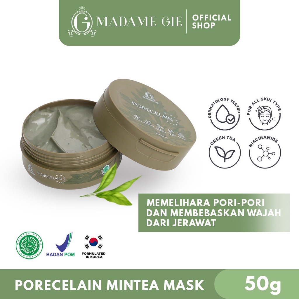 MADAME GIE Porecelain Mintea Mask Indonesia / Masker Wajah / Pore Acne 50gr / Glass Soothe Subtle Clarify Skin Jelly / Peel Off Sheet / Skincare Face Care Facial Wash Toner Essence Serum Cream Eye Sunscreen Moisturizer / Body Lotion / Cosmetic Lip / Paket