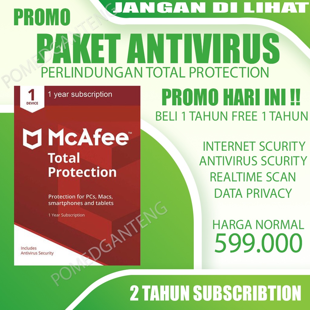 PAKET ANTIVIRUS MCAFEE - 1+1 TAHIUN - WITH INTERNET SCURITY