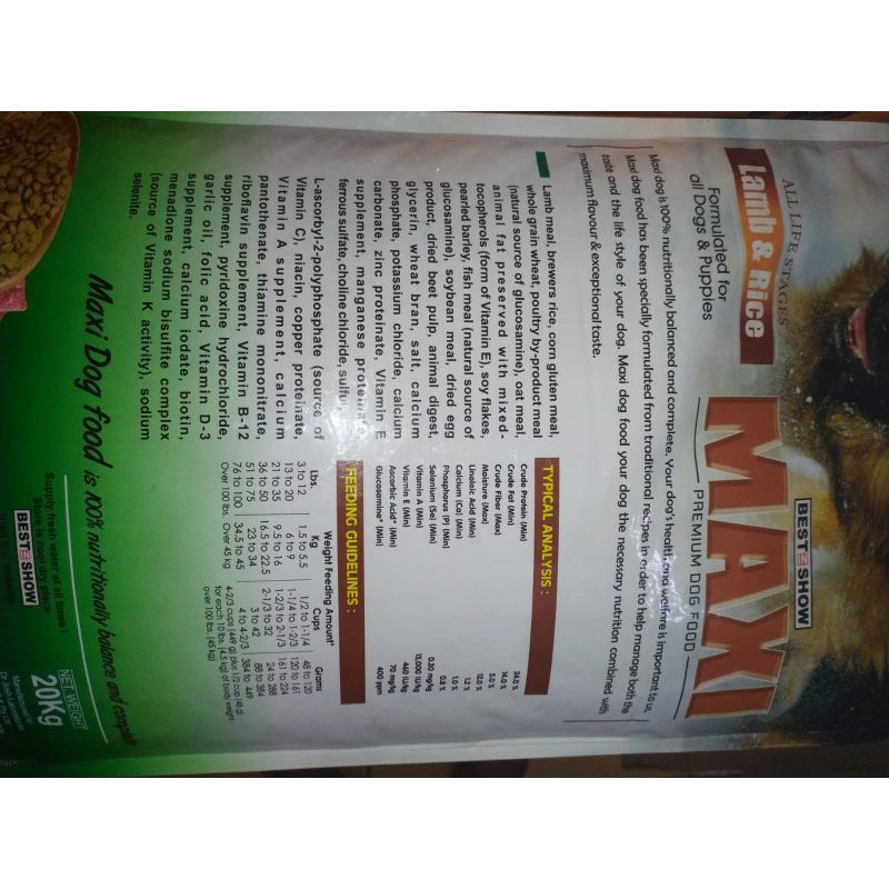 Maxi Dog Lamb &amp; Rice 20kg / GO-JEK dog food maxi 20kg