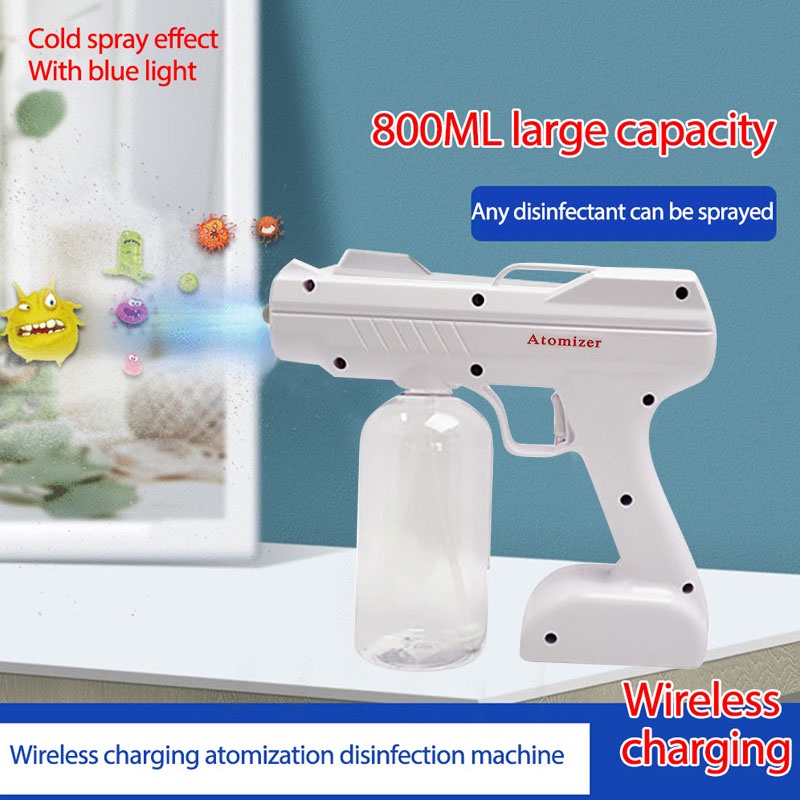 Nano Sprayer Gun Wireless Electric Sanitizer Sprayer Mendisinfeksi Uap Nano Cahaya Biru 800 ML