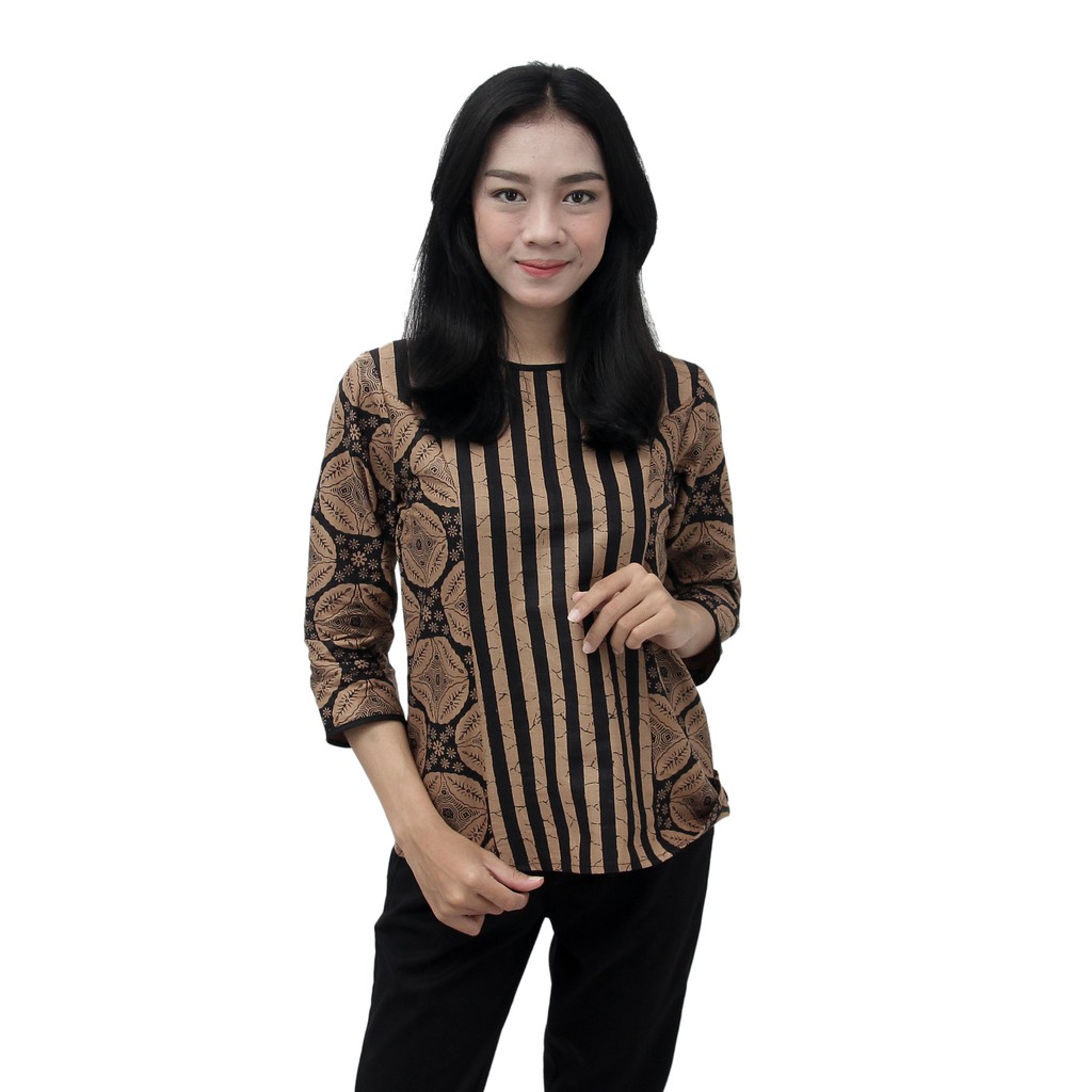 Batik Wanita Blouse Atasan Batik motif Kawung Sogan Salur SIZE JUMBO