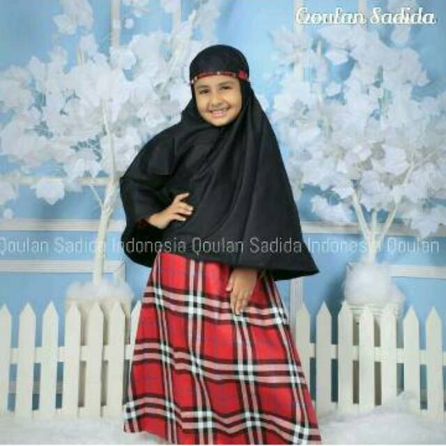 Gamis set anak linen burberry qoulan sadida