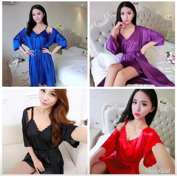 Kimono Tidur Wanita Dewasa Bahan Satin Import Set 2 in 1 Termurah Chase 003