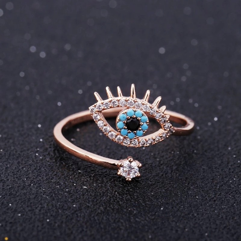 Cincin Model Terbuka Adjustable Desain Mata Iblis 3 Warna Untuk Wanita