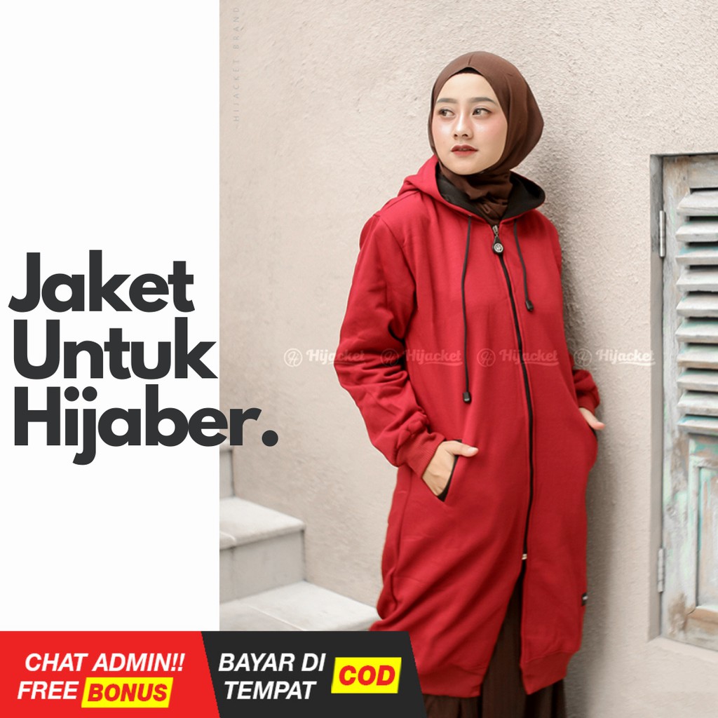 HIJACKET BASIC MAROON | HIJAKET JAKET HIJAB PANJANG WANITA MUSLIMAH SYAR'I