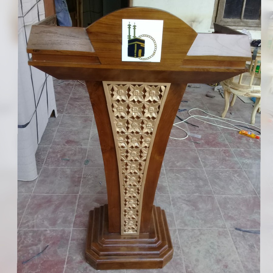 Podium Mimbar Ceramah Mihrab Masjid Kayu Jati Ukiran