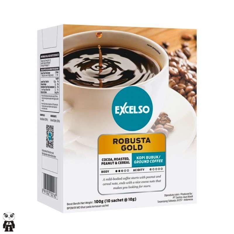 

Kopi excelso Robusta gold box 100gr isi 10 sachet