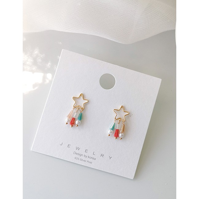 LRC Anting Tusuk Fashion Color Pentagram Crystal Tassel Earrings D98815