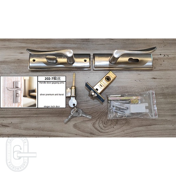 Gagang pintu body kunci 50mm 1 set siap pasang, silver premium anti karat elegan lock door