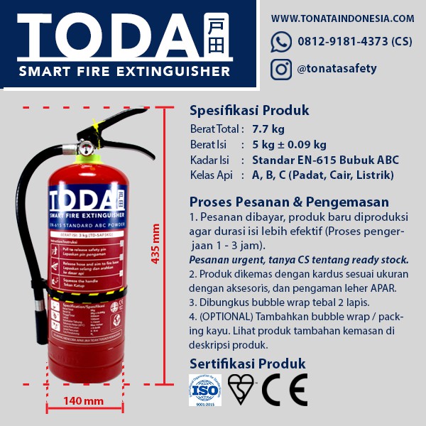 APAR 5 kg / Pemadam Api 5kg / Set Komplit TODA by TONATA Fire Extinguisher