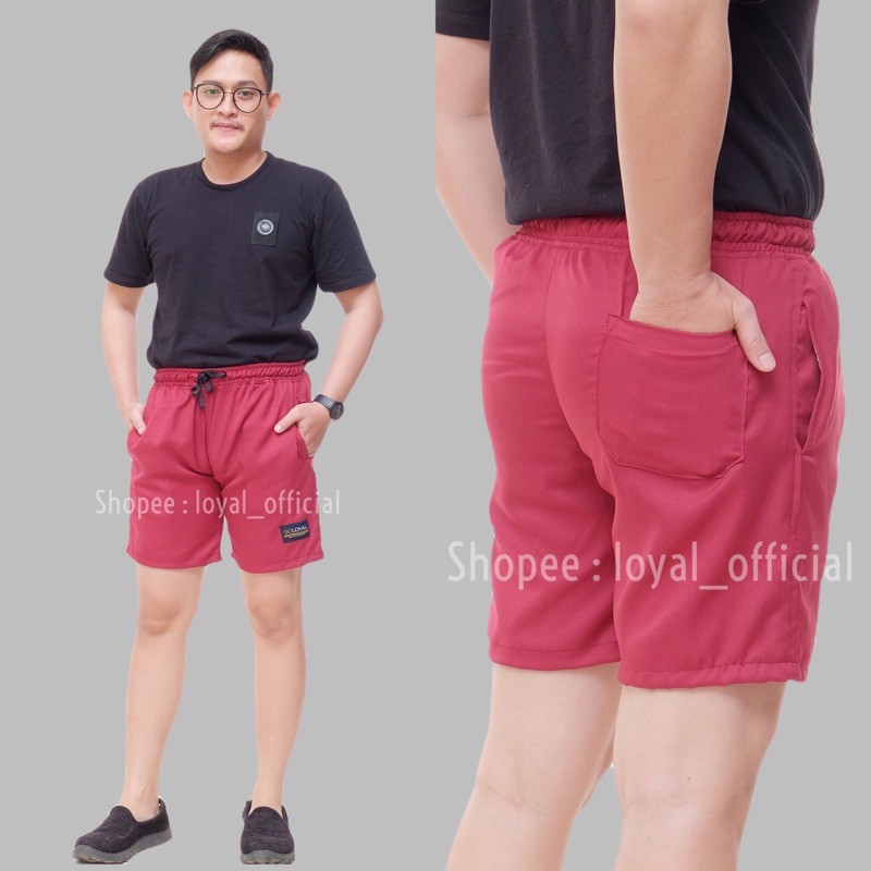 Loyal Celana Pendek Pria Cowok Dewasa Katun Premium M L XL-Maroon