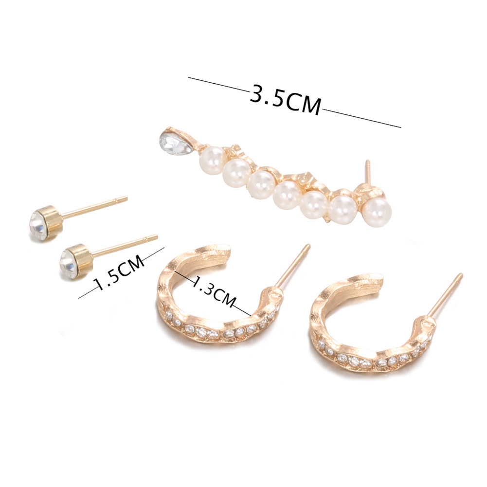 5 Pcs Anting Stud Geometris Aksen Mutiara Berlian Imitasi Untuk Wanita